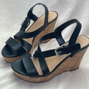 Franco Sarto Stallion Wedge Sandals With Black Leather Straps Size 6.5